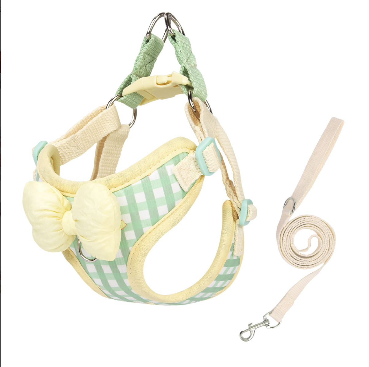 Premium Soft Plaid Dog Harness & Leash Set | Cute Bow Design No Pull Vest for Small Dogs, Puppies & Cats