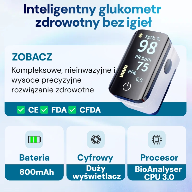 Bezinwazyjny miernik poziomu cukru we krwi