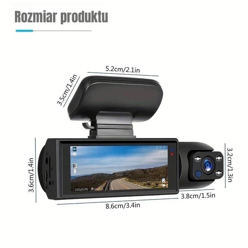 KAMERA SAMOCHODOWA 2w1 Z NAGRYWANIEM WNĘTRZA | PODWÓJNA KAMERA 1080P | KARTA 32GB W PAKIECIE