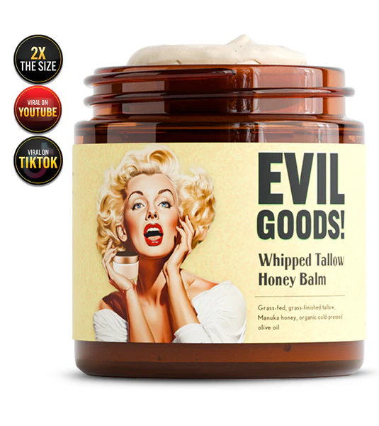 EVIL GOODs! whippedBeef Talow and ManukaHoney Balm 4oz, organicFaceCream,Moisturizer,BodyLotion, Skincare and LipBalm