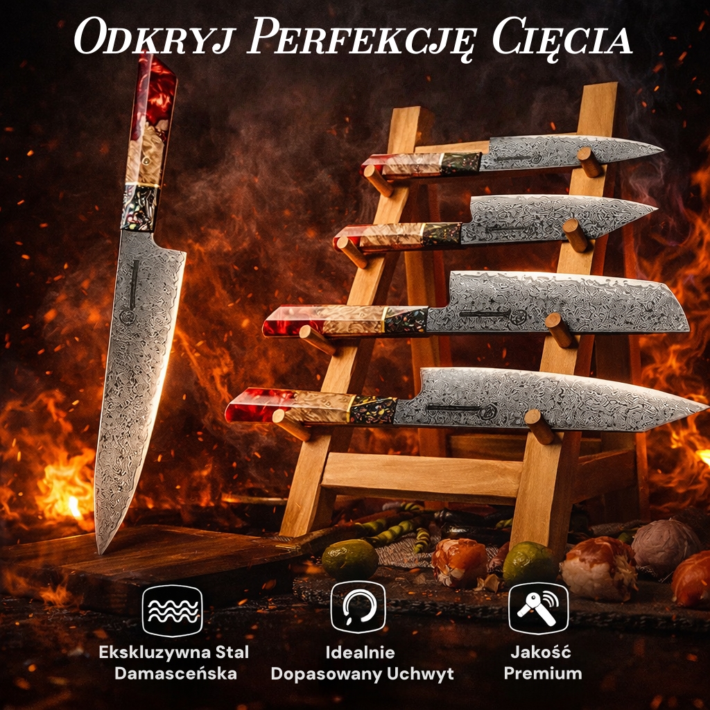Zestaw 5 Noży Kuchennych ze Stali Damasceńskiej Kasumi™ | Profesjonalna Precyzja Cięcia