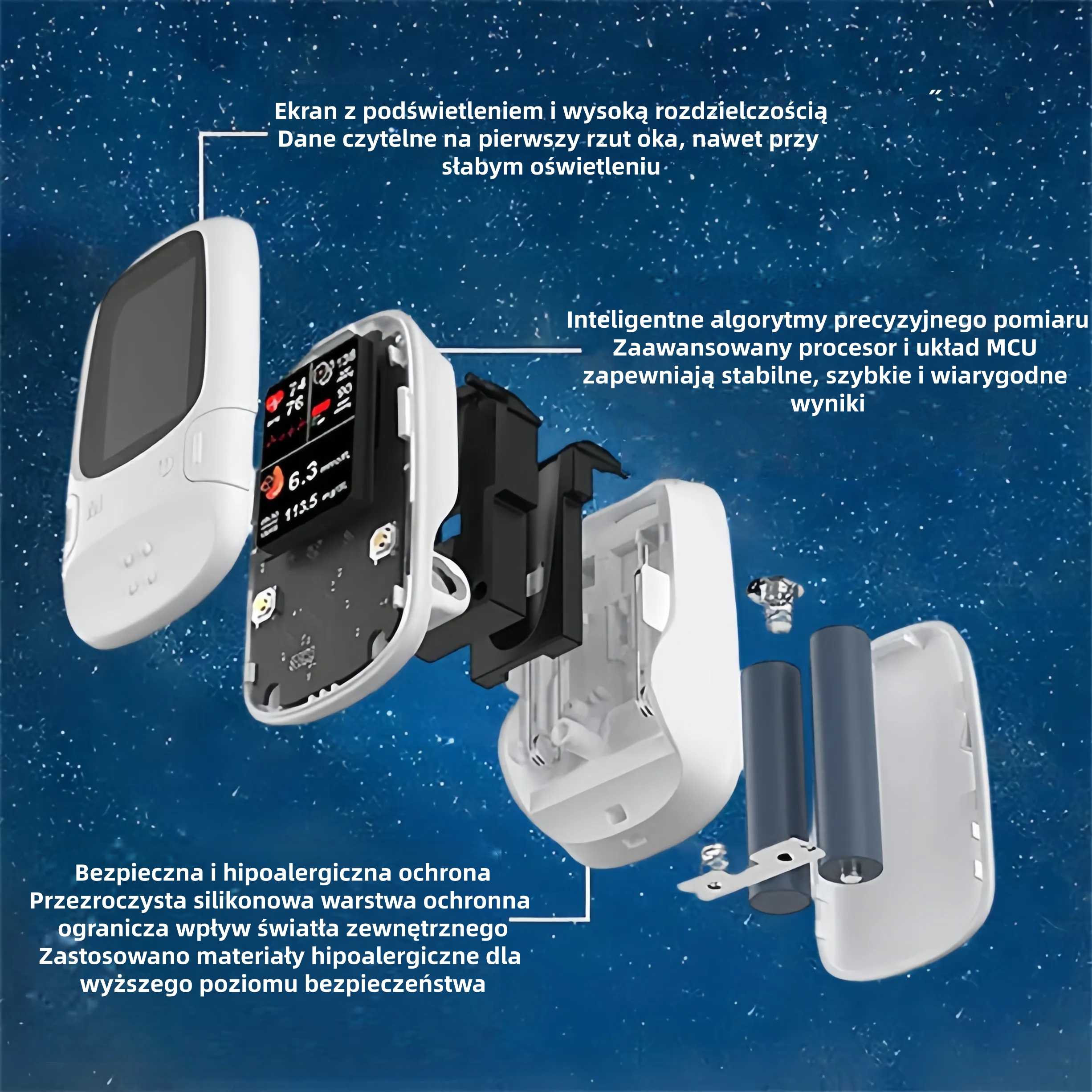 Nowoczesny nieinwazyjny inteligentny glukometr do wygodnego monitorowania poziomu glukozy