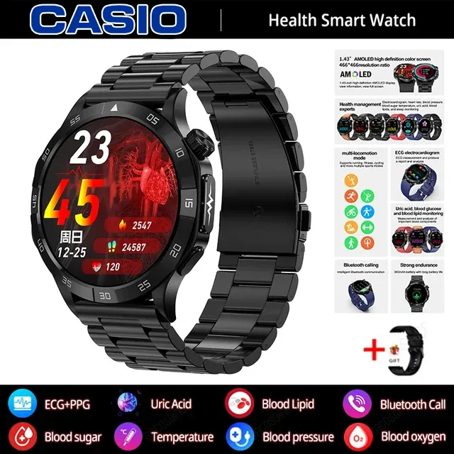 CASIO AI – inteligentny zegarek medyczny 2026 ⌚️ EKG+PPG, monitorowanie cukru, tłuszczu i kwasu moczowego – zdrowie i styl w jednym! 🏃‍♂️