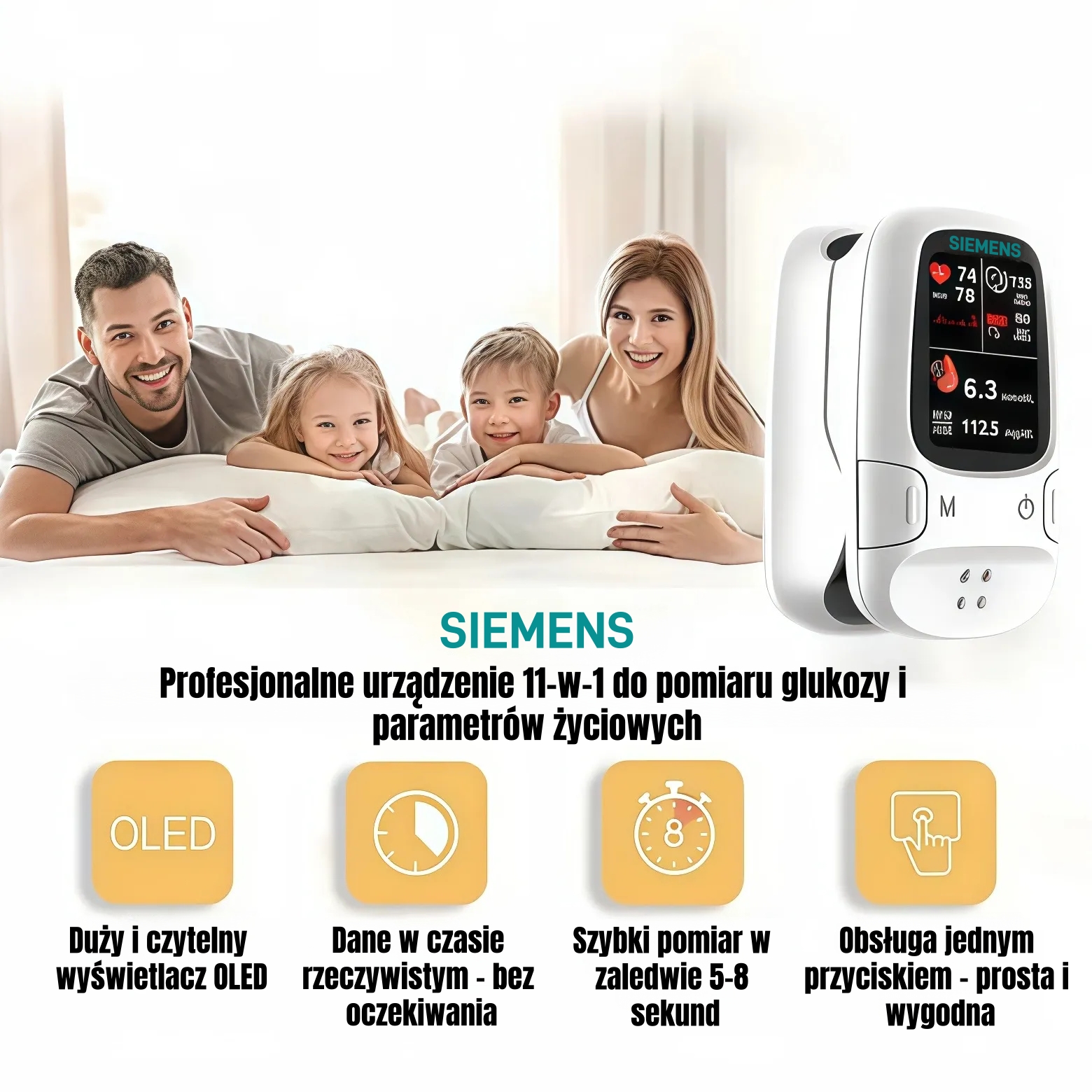 Nowoczesny nieinwazyjny inteligentny glukometr do wygodnego monitorowania poziomu glukozy