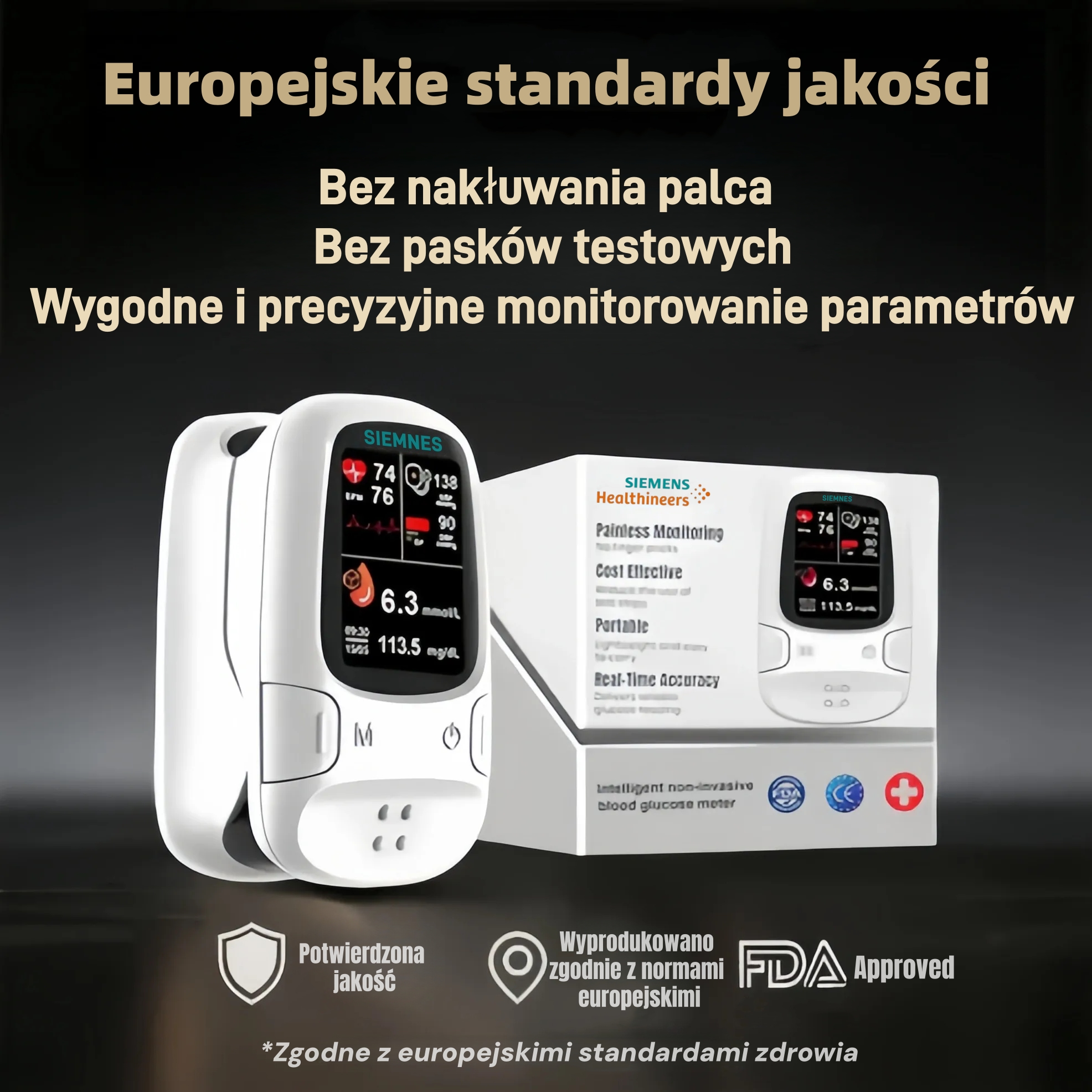 Nowoczesny nieinwazyjny glukometr do prostego monitorowania glukozy