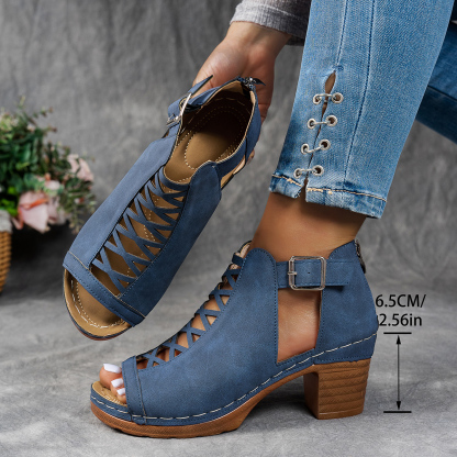 Exclusive Fashion Hollow Breathable Chunky Heel Sandals