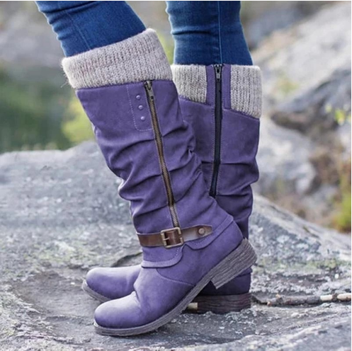 Women's Vintage Leather Zipper High Snow Boots