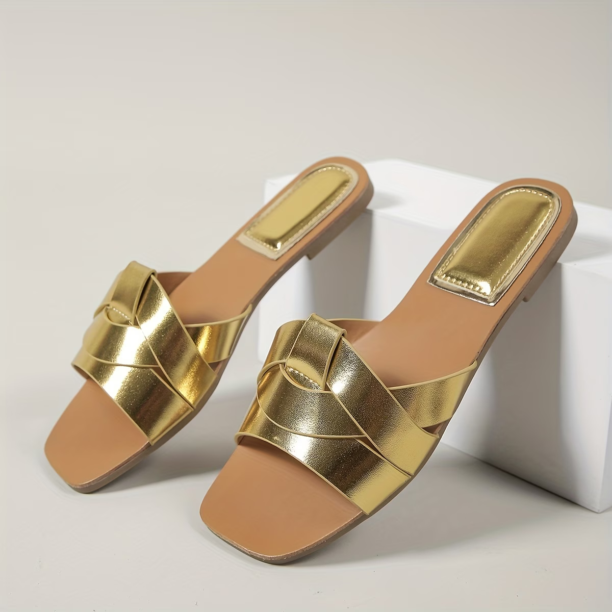 Women's Lightweight & Stylish Crisscross Strap Non-Slip Flat Slides Sandals