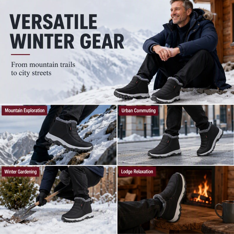 Men’s Warm Fleece Lined Slip‑On Winter Shoes WaterProof Non‑Slip Outdoor Ankle Boots