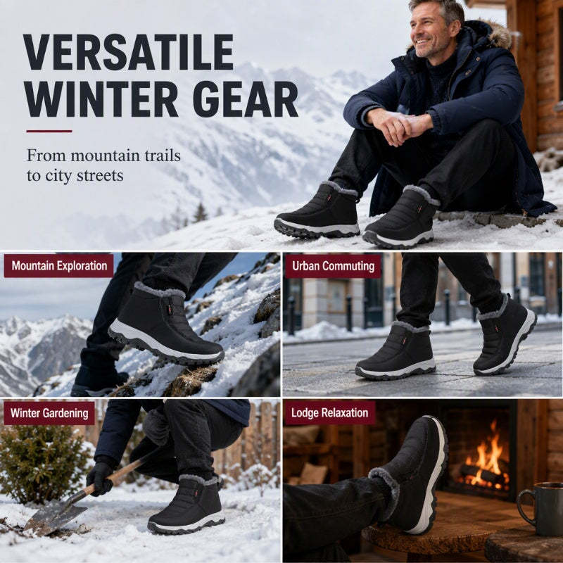 Men’s Warm Fleece Lined Slip‑On Winter Shoes WaterProof Non‑Slip Outdoor Ankle Boots