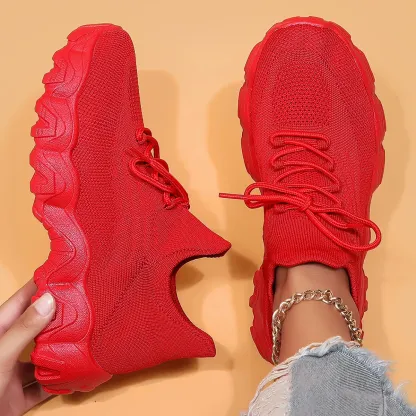 Women's Breathable Stretch Knit Thick Sole Slip‑On Trainers Walking Shoes