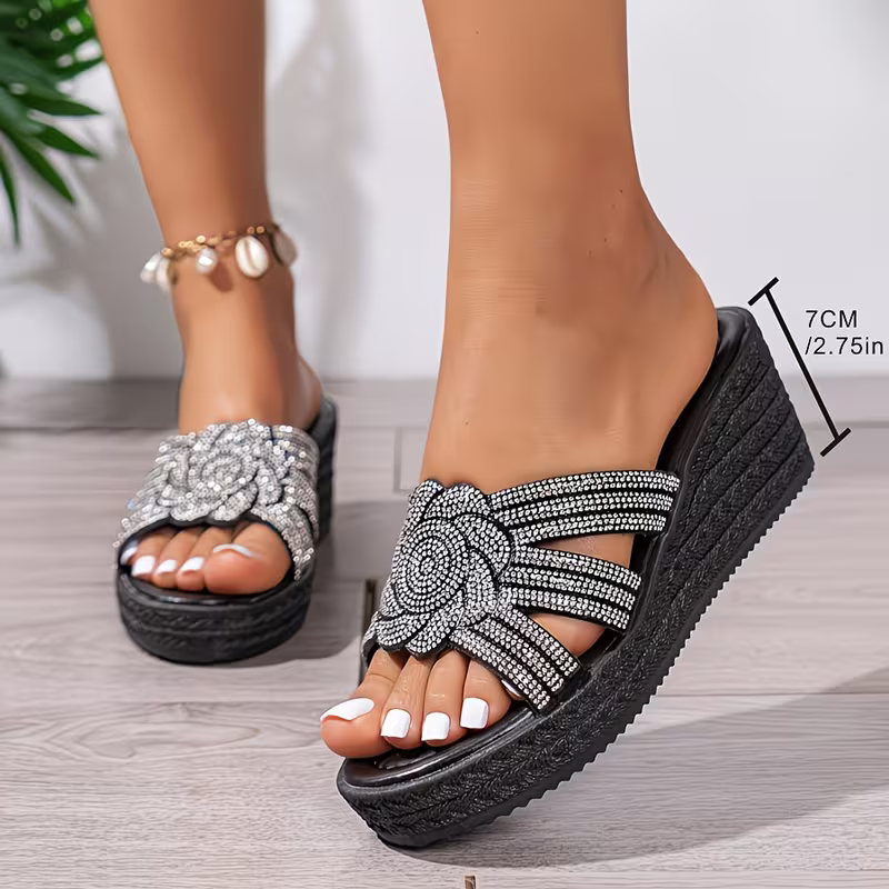 Women's Stylish Rhinestones Anti-Slip Thick-Soled Wedge Sandals