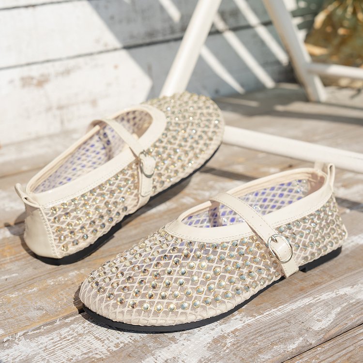 Women's Shiny Rhinestone Mesh Mary Jane Flats Party Shoes