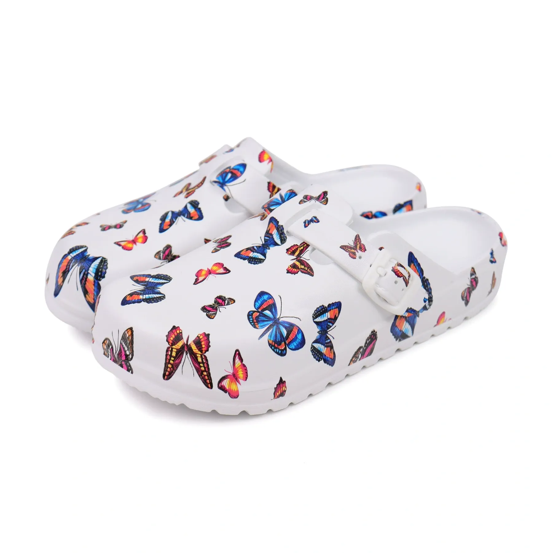 Women's Lightweight & Gorgeous Butterfly Print Adjustable Strap Clogs Sandals Walking Shoes