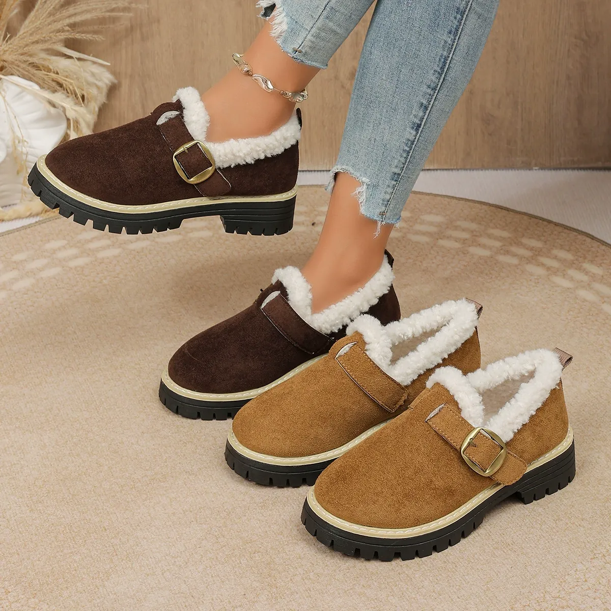 Women's Fleece Lined Anti‑Slip Chunky Winter Shoes Outdoor Shoes