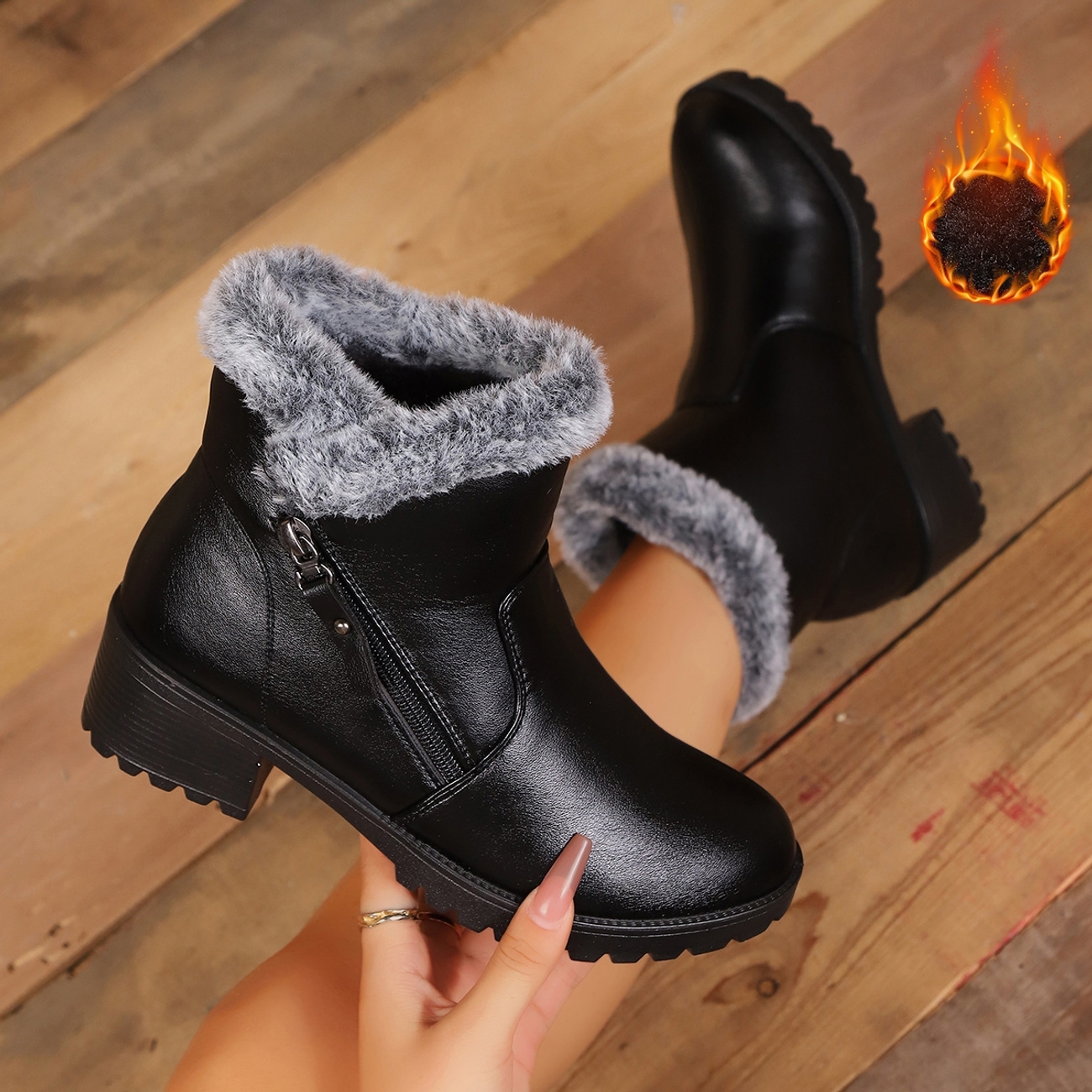Women's Warm Furry Lining Ankle Boots Side Zip Boots