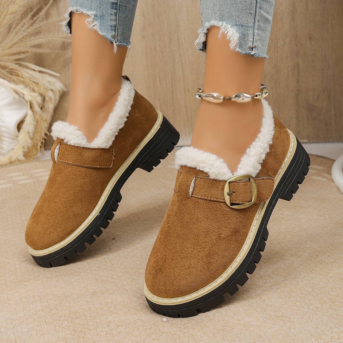 Women's Fleece Lined Anti‑Slip Chunky Winter Shoes Outdoor Shoes