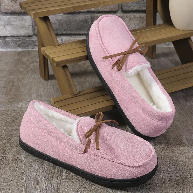 Women's Warm Fleece Moccasin Slippers Bow Detail Indoor/Outdoor Shoes