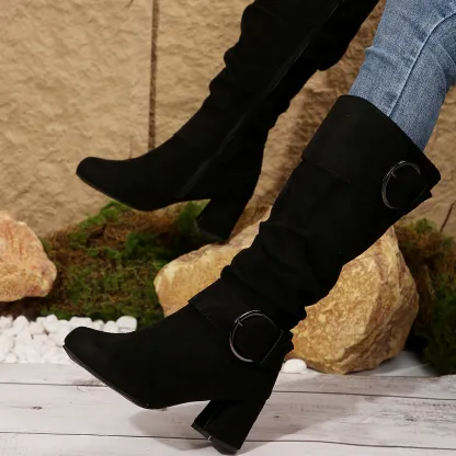 Women's Suede Chunky Heel Boots
