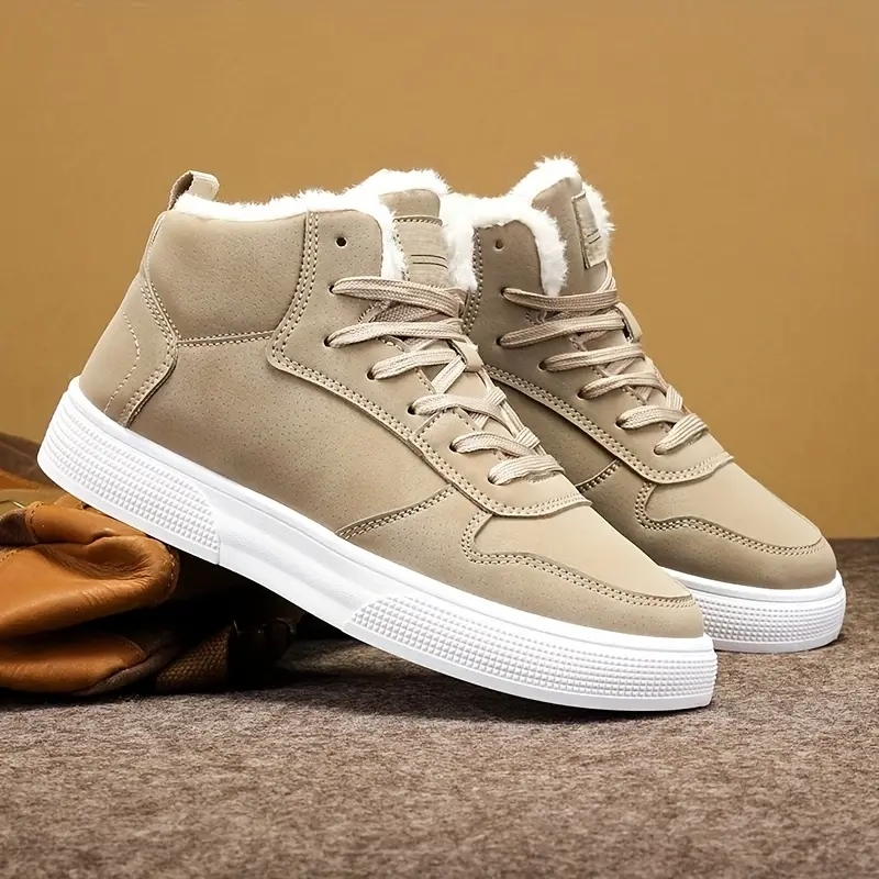 Men's Warm Comfortable Plush Lining Mid-Top Boots For Winter Outdoor Street Walking and Strolling