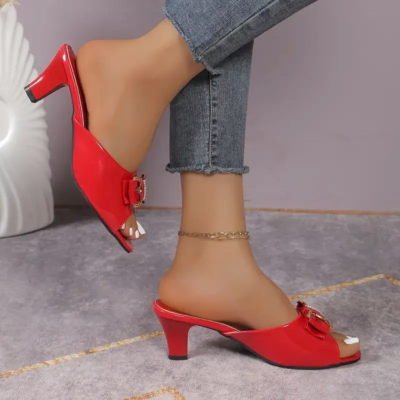 Women's Stylish Rhinestone & Bowknot Decor Slip-On Sandals