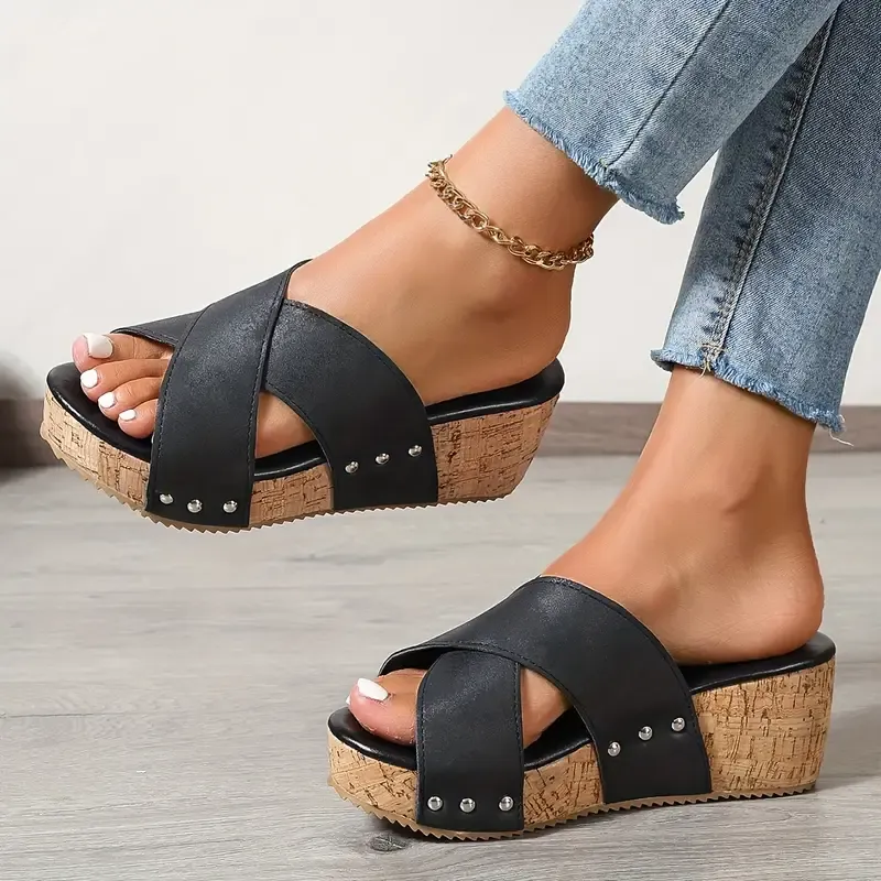 Women's Comfortable Platform Wedge Heeled Slip-On Sandals