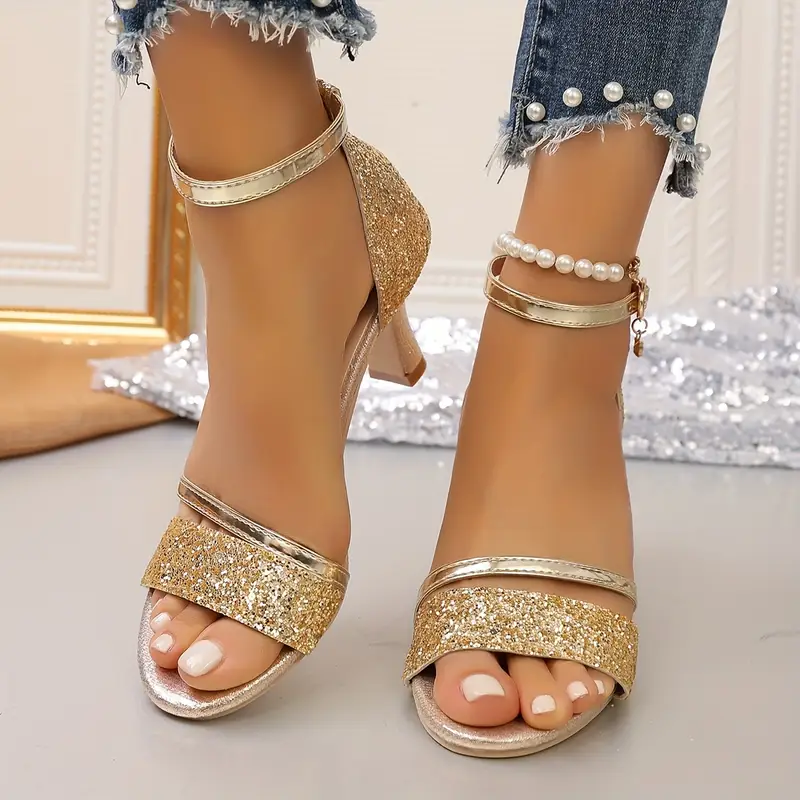 Women's Sequined Sexy High-Heeled Sandals Evening Party Versatile Shoes