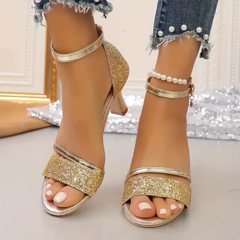Women's Sequined Sexy High-Heeled Sandals Evening Party Versatile Shoes