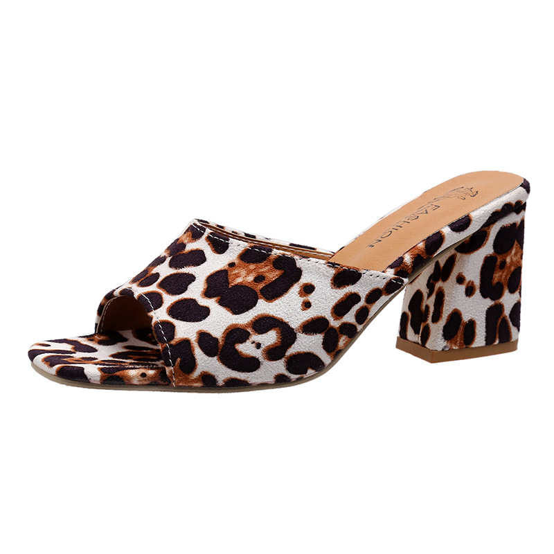 Women's Fashion Leopard Print Chunky Heel Sandals