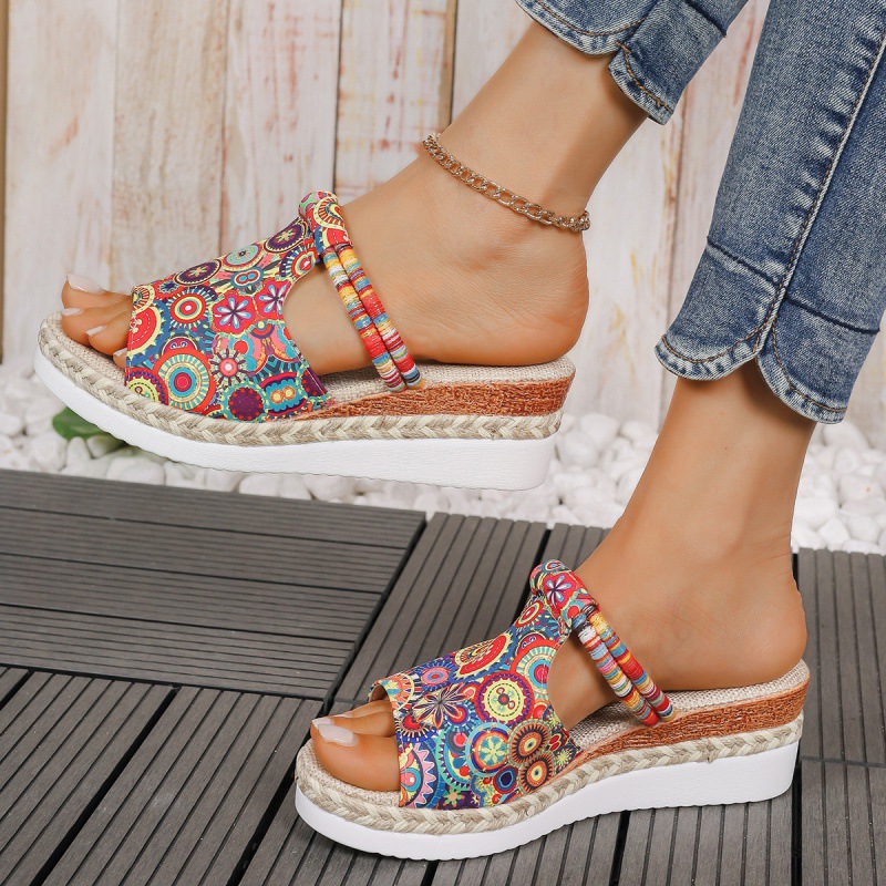 Women's Summer Colorful Graffiti Wedge Sandals