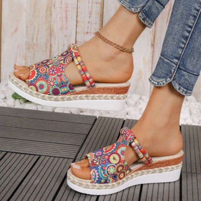 Women's Summer Colorful Graffiti Wedge Sandals