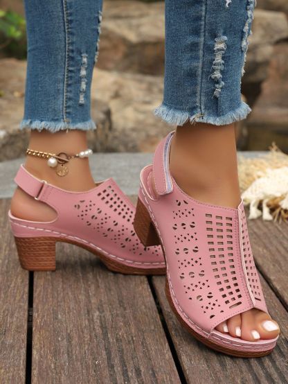 Women's Elegant Fashion Hollow Out Chunky Heels Sandals