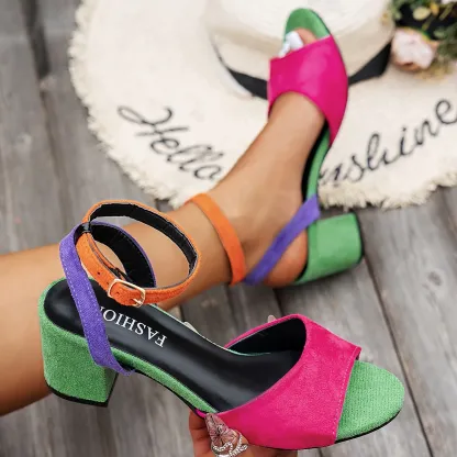Women's Geometric Contrast Color Chunky Heel Sandals for Casual & Party Wear