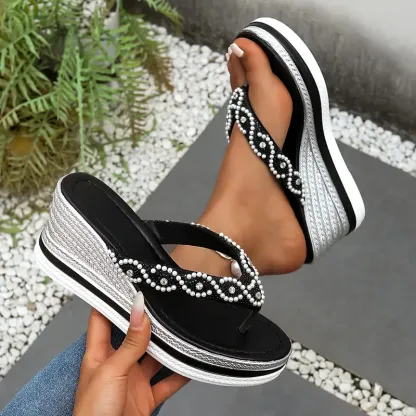 Women's Rhinestone Lightweight Comfortable Non-Slip Wedge Sandals