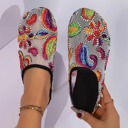 Women's Fashion Mesh Breathable Lightweight Versatile Unique Slip-On Flats Slippers