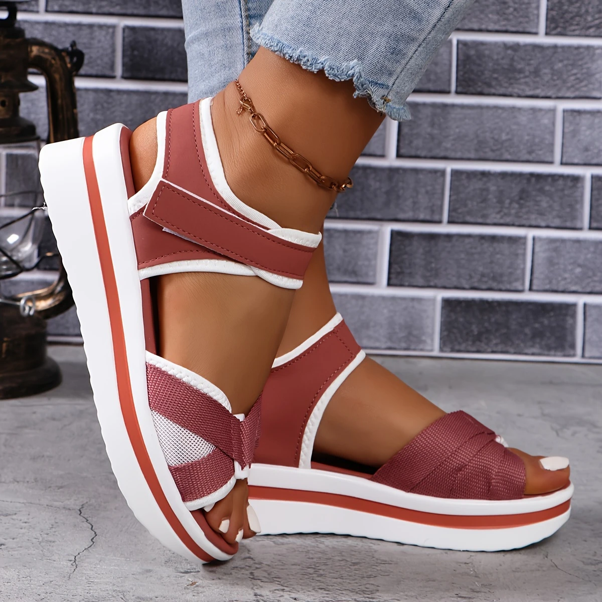 Women's Comfortable and lightweight Elastic Ankle Strap Open-Toe Sandals Casual Summer Shoes