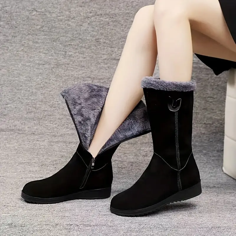 Women's Cozy Fleece-Lined Non-Slip Snow Boots with Side Zipper Closure