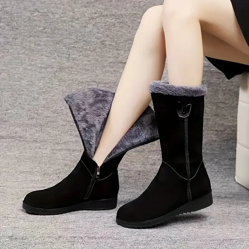 Women's Cozy Fleece-Lined Non-Slip Snow Boots with Side Zipper Closure