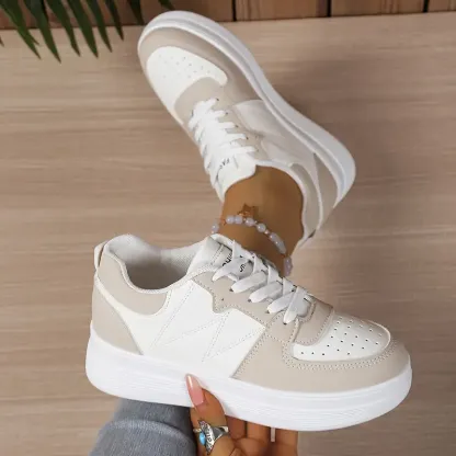 Women's Comfort Versatile White Low-Top Lace-Up Sneakers Casual Chic Footwear