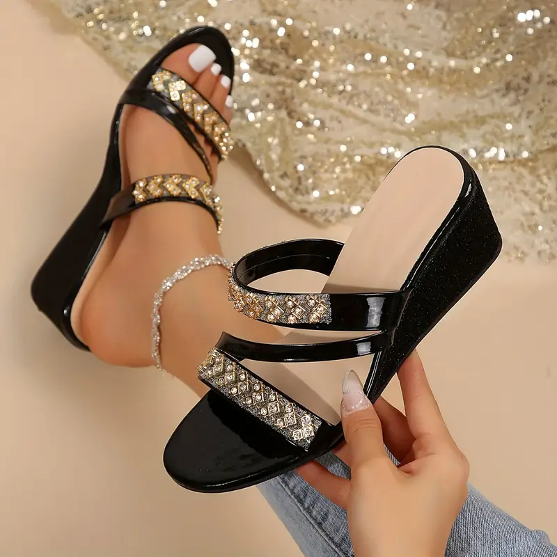 Women's Glamorous Rhinestone Slip-On Wedge Sandals