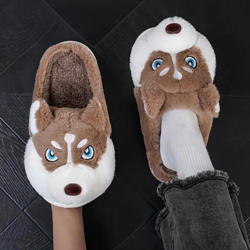 Warm & Cozy Husky-Shaped Plush Slippers Indoor/Outdoor Wear for Men & Women