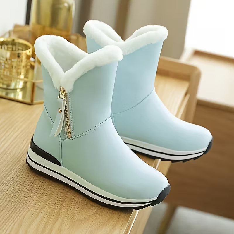 Women's Fleece-Lined Warm Waterproof Winter Leather Boots 