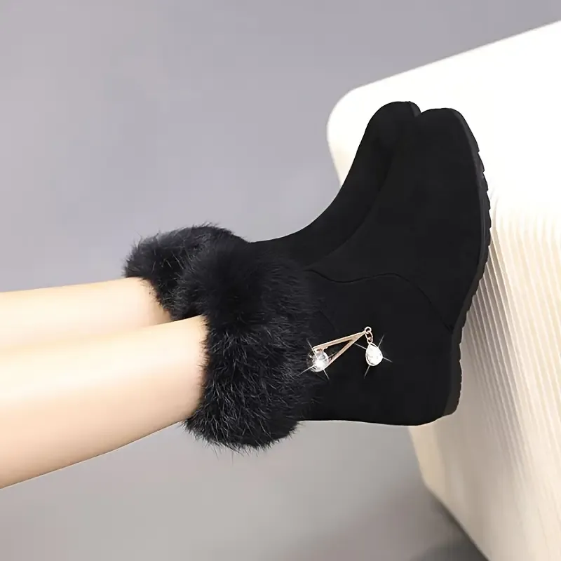 Women's Stylish & Elegant Rhinestone Accents Slip-On Wedge Heel Boots