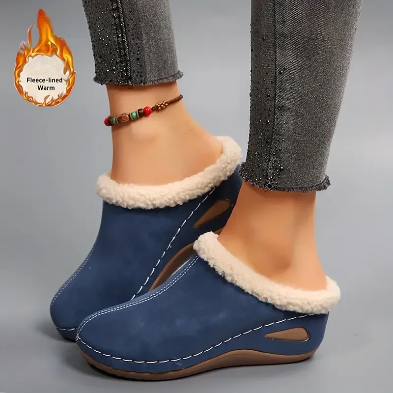 Women's Warm Lined Slip-On Shoes Thick Platform Slippers for Cold Weather