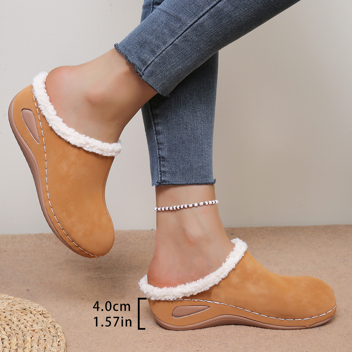 Women's Warm Lined Slip-On Shoes Thick Platform Slippers for Cold Weather