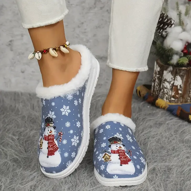 Women's Soft Cozy Snowman Design Non-Slip House Shoes Winter Slippers