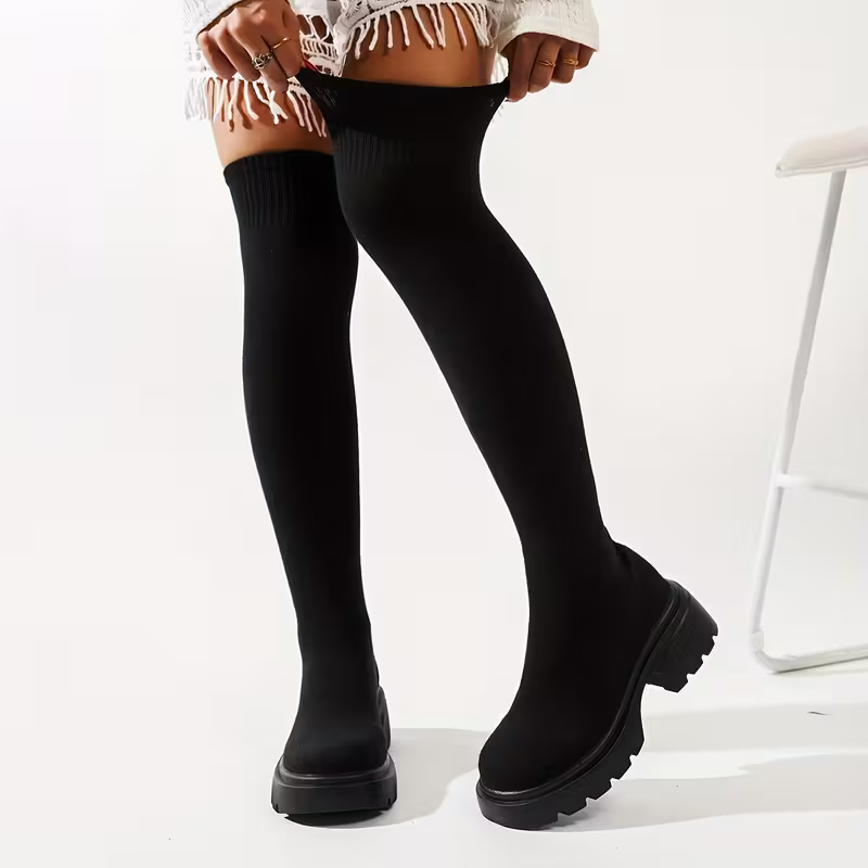 Women's Elastic Opening Thick Platform Heels Punk Gothic Boots for Concerts, Parties, Everyday