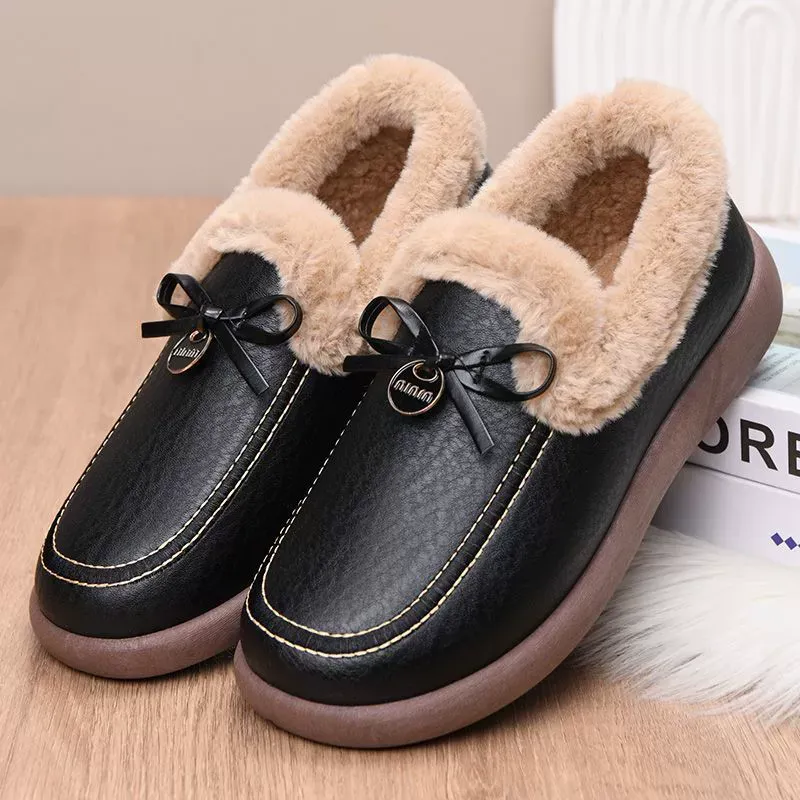 Women's Warm & Waterproof Leather Slip-on Shoes for Winter