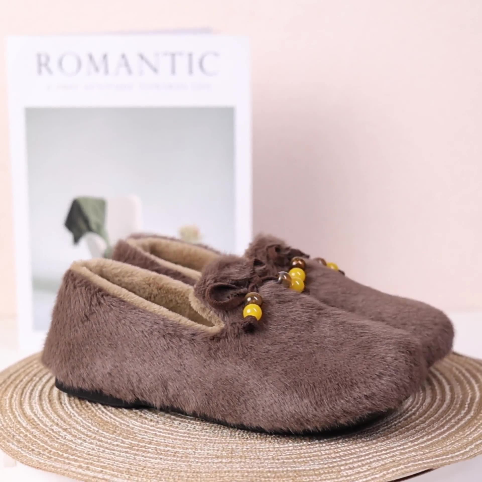 Women's Warm Fluffy Slip-on Shoes for Indoor/ Outdoor
