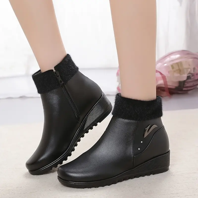 Women's Fashion Leather Wedge Heel Boots